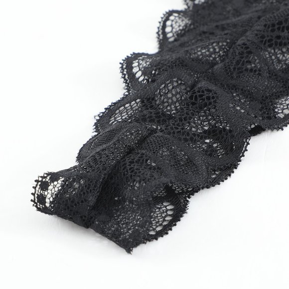 Black Lace Strappy 3pcs Lingerie Set with Garter Belt - Picture 9 of 14